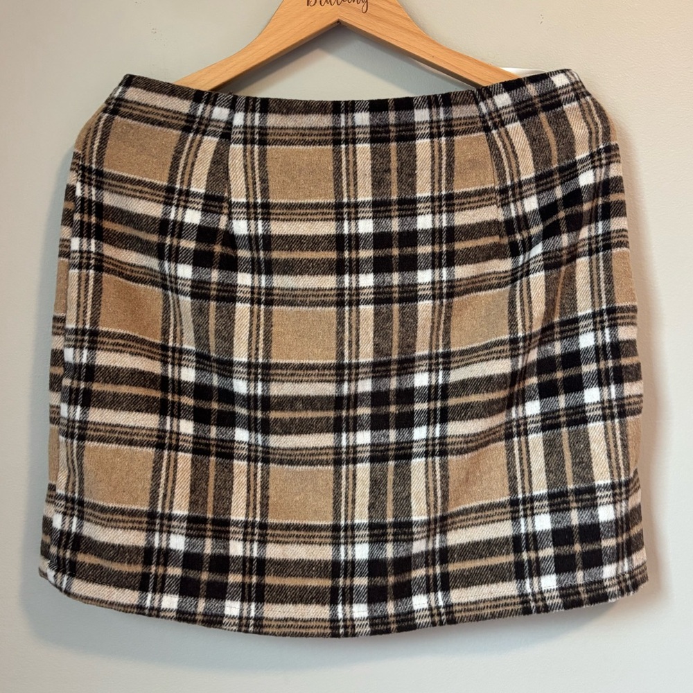 Tan and Black Plaid Mini Skirt